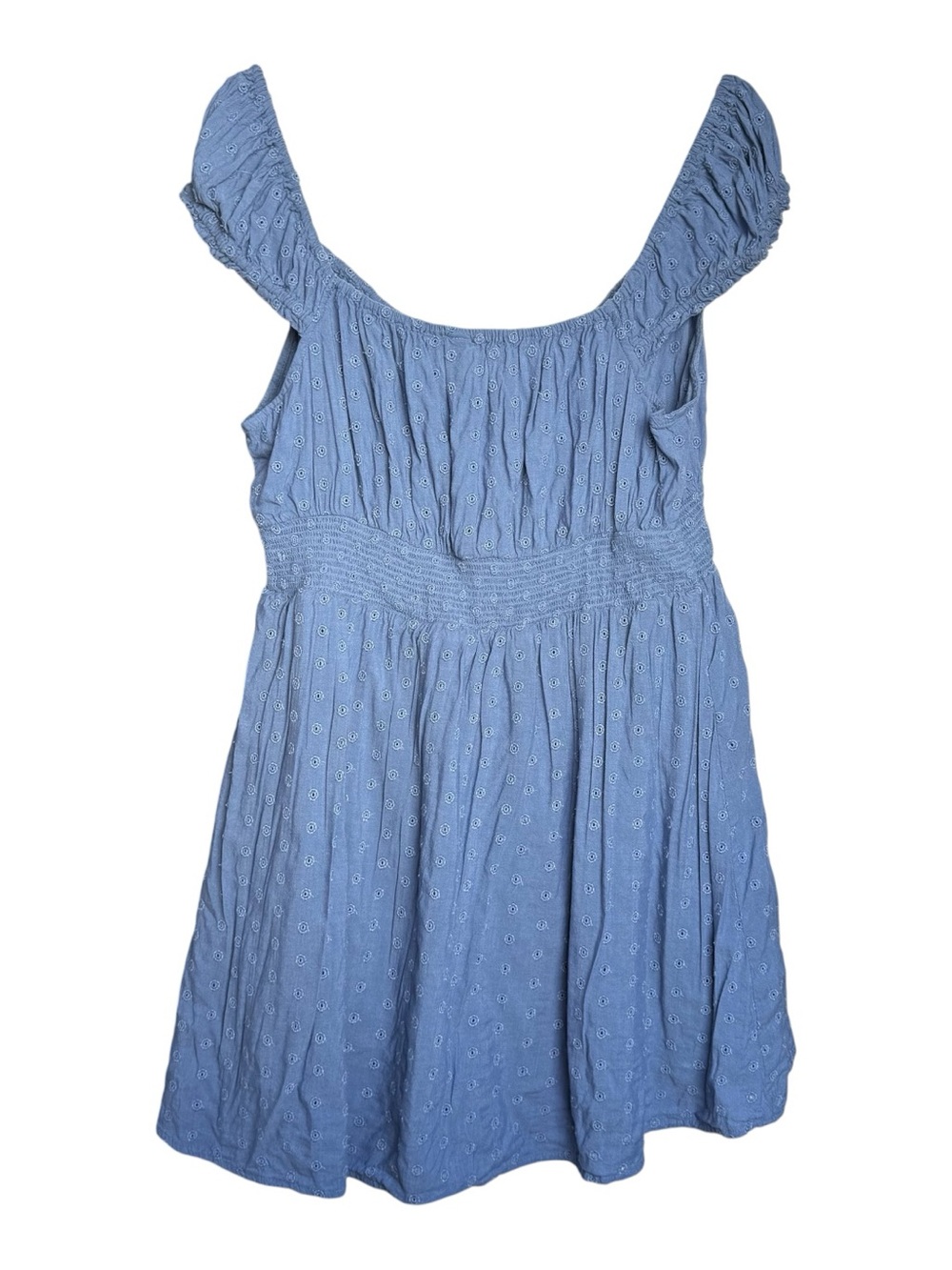 Old Navy Defined Smocked Waist Mini Dress Size XL Seaborne Blue Short Sleeve - Picture 12 of 16